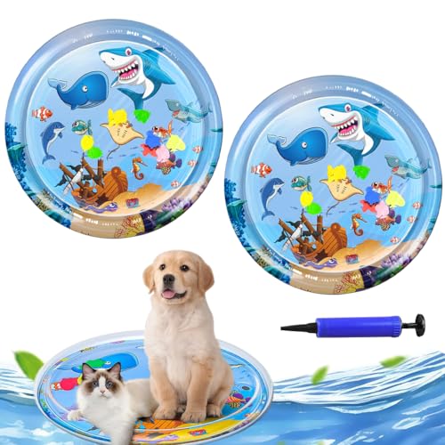 Qpets® Cat Water Bed Mat, Summer Cooling Pet Bed with Air Pump, Anti-Scratch Thicken PVC, Built-in Fish Ornaments for Interactive Toy Play for Indoor/Outdoor (2 Pack) Qpets® Cat Water Bed Mat, Summer Cooling Pet Bed with Air Pump, Anti-Scratch Thicken PVC, Built-in Fish Ornaments for Interactive Toy Play for Indoor/Outdoor (2 Pack)